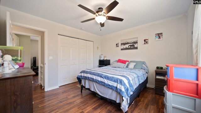530 Pin Oak Dr, Lexington, SC 29073 - bedroom with wood finished floors, a closet, baseboards, and ceiling fan