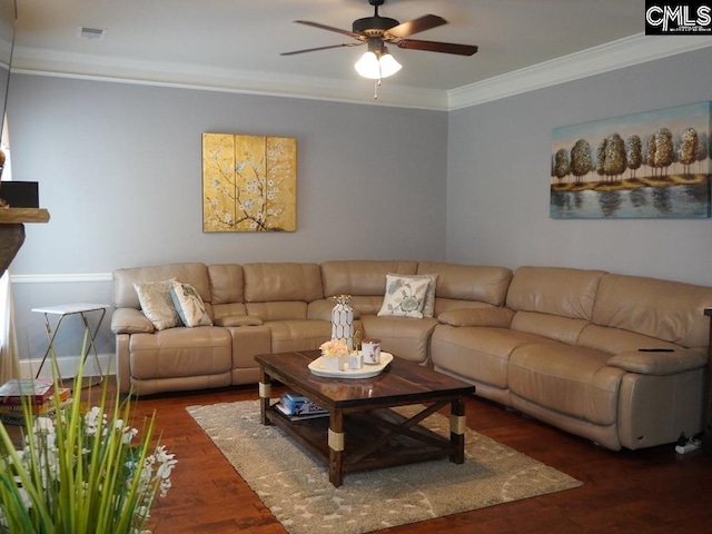 522 Meadow Grass Ln, Lexington, SC 29072 - living area with ornamental molding, ceiling fan, and wood finished floors