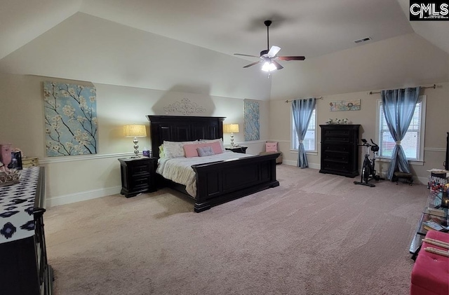 522 Meadow Grass Ln, Lexington, SC 29072 - bedroom with lofted ceiling, light carpet, baseboards, and a ceiling fan