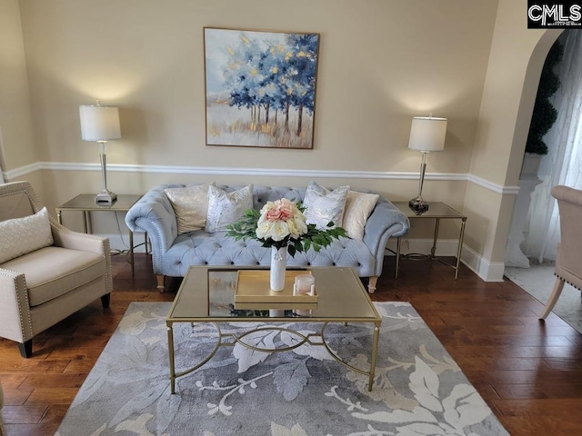 522 Meadow Grass Ln, Lexington, SC 29072 - living area featuring hardwood / wood-style floors, arched walkways, and baseboards
