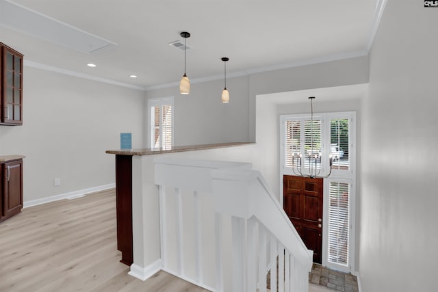 10 Low Hill Ln, Lexington, SC 29072 - stairs with attic access, wood finished floors, ornamental molding, baseboards, and recessed lighting