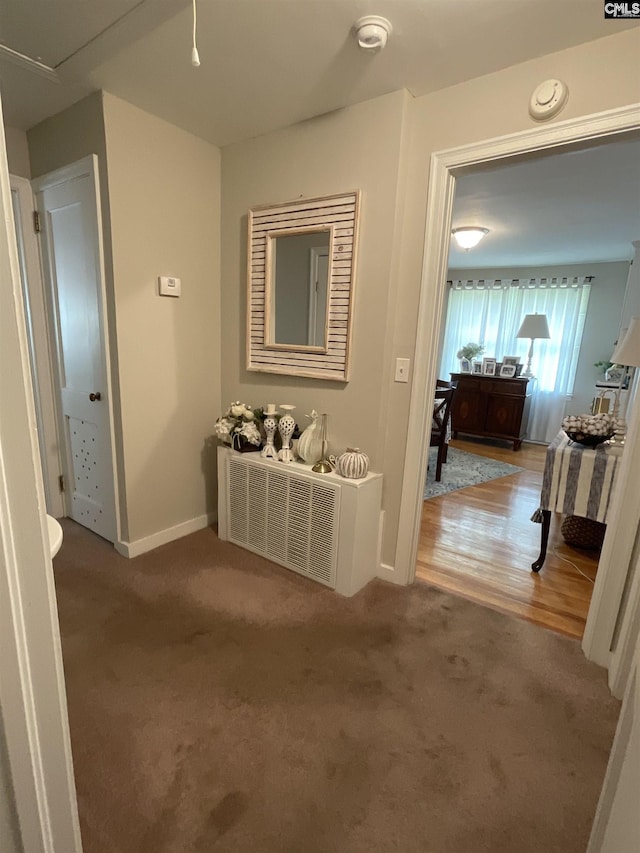 150 Azalea Ave, Bamberg, SC 29003 - hall featuring carpet floors, baseboards, and radiator heating unit