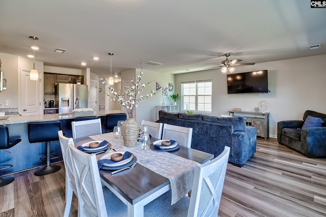 2426 Trakand Dr, Lexington, SC 29073 - dining space featuring a ceiling fan, wood finished floors, and recessed lighting