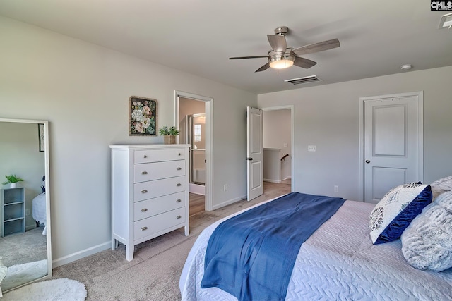 2426 Trakand Dr, Lexington, SC 29073 - bedroom featuring light carpet, baseboards, ceiling fan, and connected bathroom