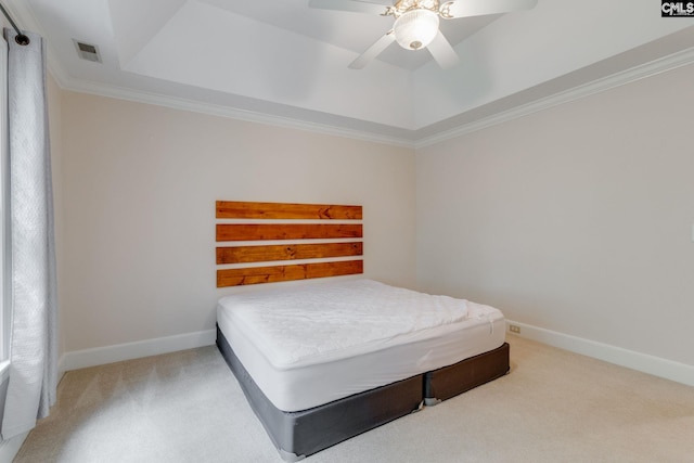 311 Hillridge Way, Columbia, SC 29229 - bedroom with carpet floors, a tray ceiling, ornamental molding, baseboards, and ceiling fan