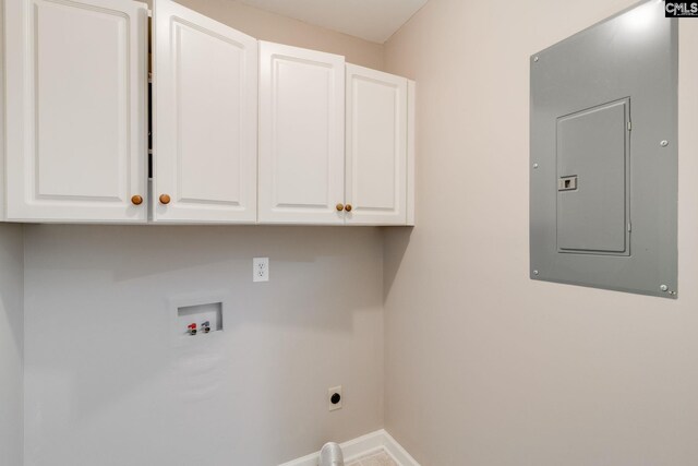 311 Hillridge Way, Columbia, SC 29229 - laundry area with electric panel, cabinet space, hookup for a washing machine, baseboards, and hookup for an electric dryer