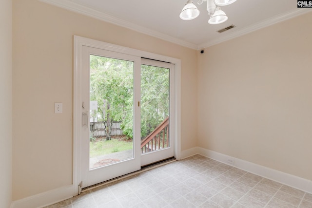 311 Hillridge Way, Columbia, SC 29229 - empty room featuring ornamental molding, a chandelier, and baseboards