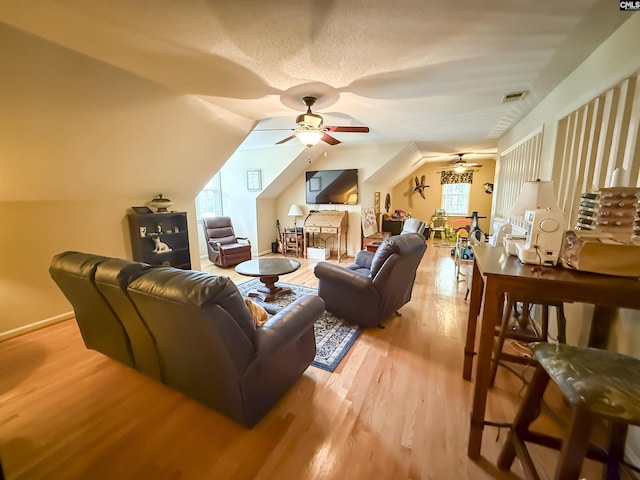 213 River Xing, Lexington, SC 29072 - living room featuring a ceiling fan, light wood-style flooring, and lofted ceiling