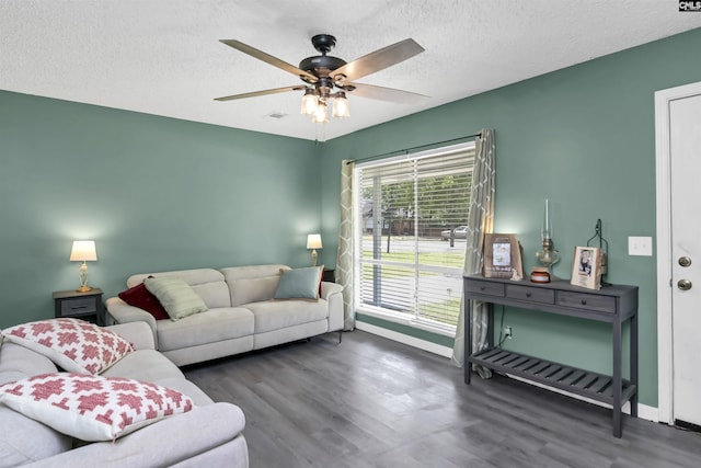 112 S Wrenwood Dr, Lexington, SC 29073 - living area with baseboards, wood finished floors, ceiling fan, and a textured ceiling