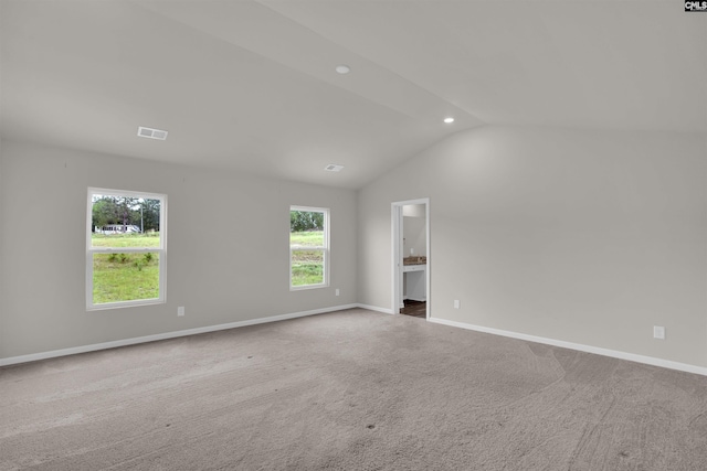 313 Greenwood Valley Ct, Elgin, SC 29045 - carpeted empty room with vaulted ceiling, baseboards, and recessed lighting