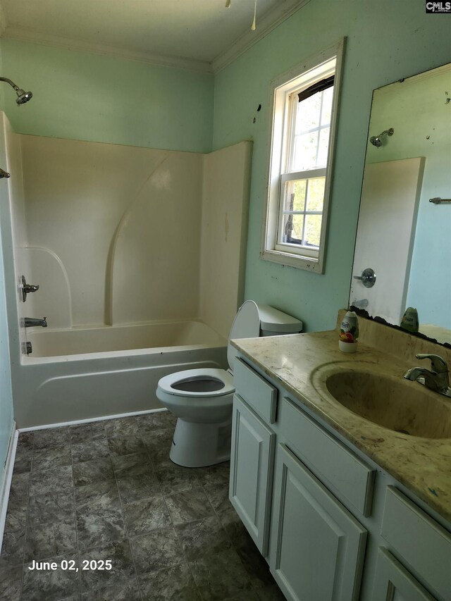 2675 Rolling Hills Rd, Ridgeway, SC 29130 - full bath with ornamental molding, toilet, vanity, and shower / tub combination