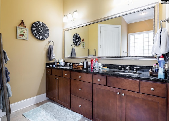 237 Peninsula Way, Columbia, SC 29229 - full bathroom with double vanity, baseboards, crown molding, and tile patterned flooring