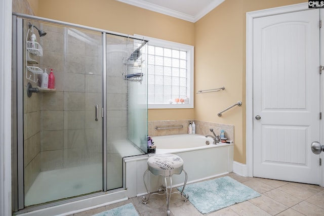237 Peninsula Way, Columbia, SC 29229 - full bath with crown molding, a shower stall, a garden tub, and tile patterned floors