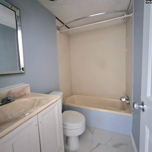 137 Breezy Bay Cir, Gilbert, SC 29054 - full bath featuring toilet, vanity, marble finish floors, bathtub / shower combination, and a textured ceiling