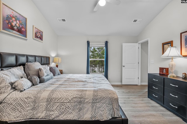 254 Sundew Rd, Elgin, SC 29045 - bedroom featuring vaulted ceiling, light wood finished floors, ceiling fan, and baseboards