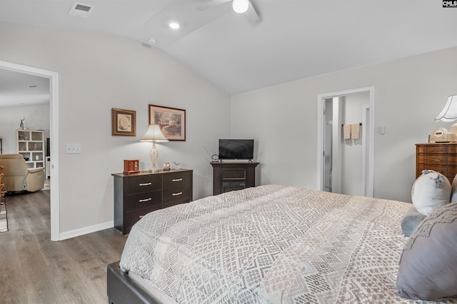 254 Sundew Rd, Elgin, SC 29045 - bedroom with wood finished floors, vaulted ceiling, baseboards, recessed lighting, and ceiling fan