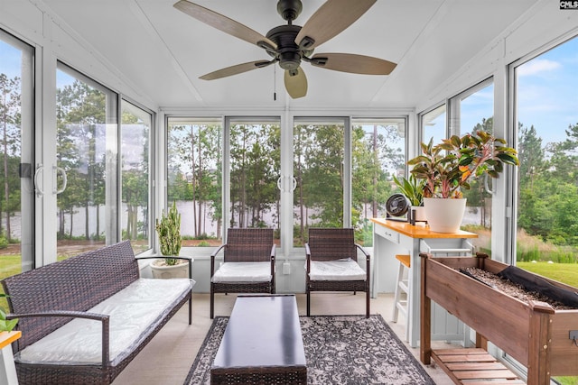 254 Sundew Rd, Elgin, SC 29045 - sunroom / solarium with a ceiling fan and an outdoor hangout area