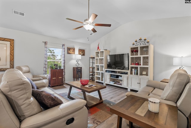 254 Sundew Rd, Elgin, SC 29045 - living area with ceiling fan, light wood finished floors, and vaulted ceiling