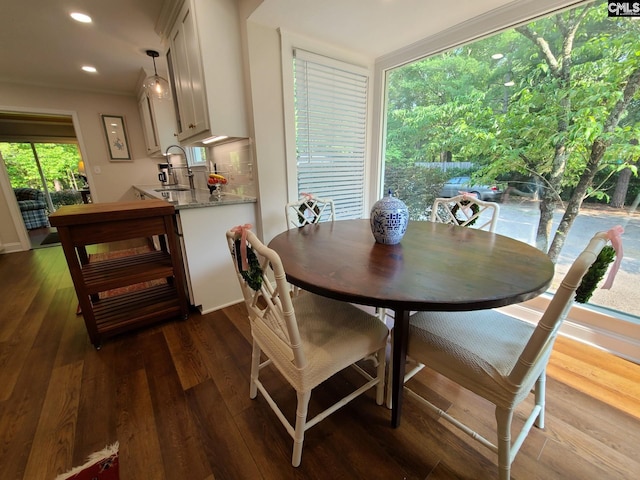 2003 Springdale Dr, Camden, SC 29020 - dining space with dark wood-style floors and recessed lighting