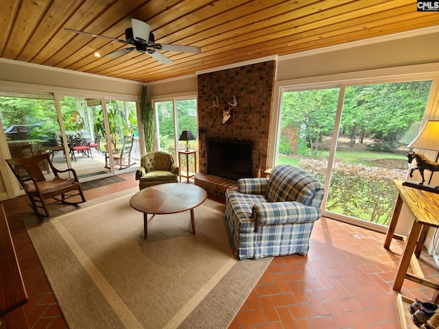 2003 Springdale Dr, Camden, SC 29020 - sunroom with wooden ceiling, plenty of natural light, brick floors, and crown molding