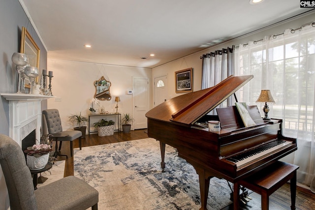 4524 Mosshill Rd, Columbia, SC 29206 - sitting room with plenty of natural light, wood finished floors, recessed lighting, crown molding, and a fireplace