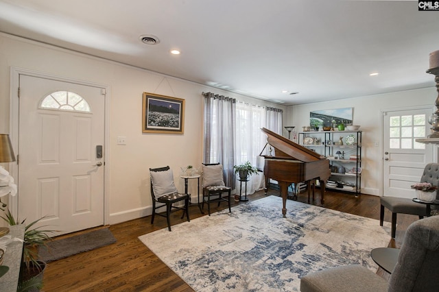4524 Mosshill Rd, Columbia, SC 29206 - foyer featuring plenty of natural light, baseboards, recessed lighting, dark wood-style floors, and ornamental molding