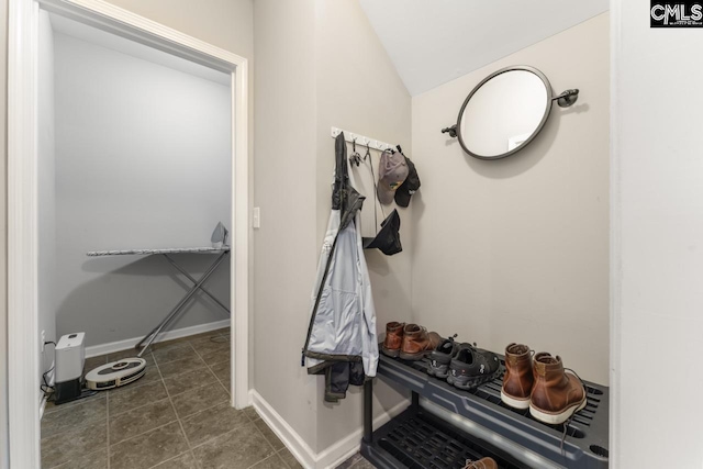 300 Brookland Way W, Columbia, SC 29169 - mudroom featuring lofted ceiling, dark tile patterned floors, and baseboards