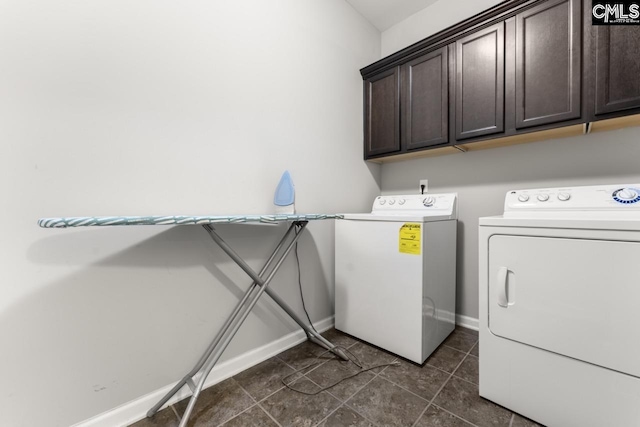 300 Brookland Way W, Columbia, SC 29169 - washroom featuring cabinet space, independent washer and dryer, baseboards, and dark tile patterned flooring