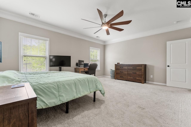 300 Brookland Way W, Columbia, SC 29169 - carpeted bedroom featuring ornamental molding, baseboards, a ceiling fan, and an office area