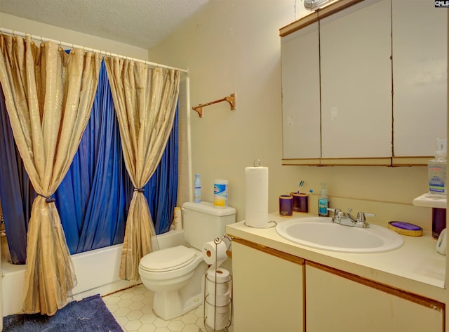 1211 Metze Rd Unit G2, Columbia, SC 29210 - full bathroom with toilet, vanity, shower / bathtub combination with curtain, a textured ceiling, and tile patterned flooring