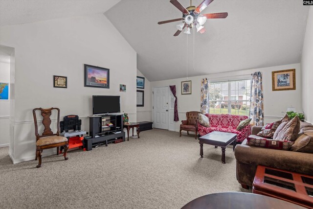 4 Pitsford Ct, Irmo, SC 29063 - carpeted living room with ceiling fan and high vaulted ceiling