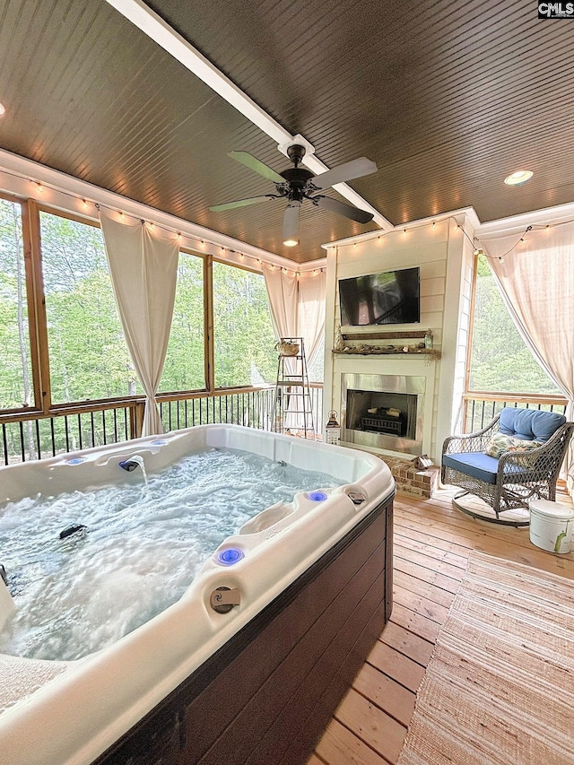 166 Sawney Creek Cir, Ridgeway, SC 29130 - deck with a ceiling fan and a hot tub