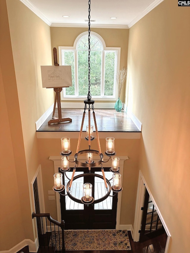 166 Sawney Creek Cir, Ridgeway, SC 29130 - entryway with a chandelier, baseboards, and wood finished floors