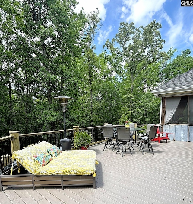 166 Sawney Creek Cir, Ridgeway, SC 29130 - wooden terrace with outdoor dining area