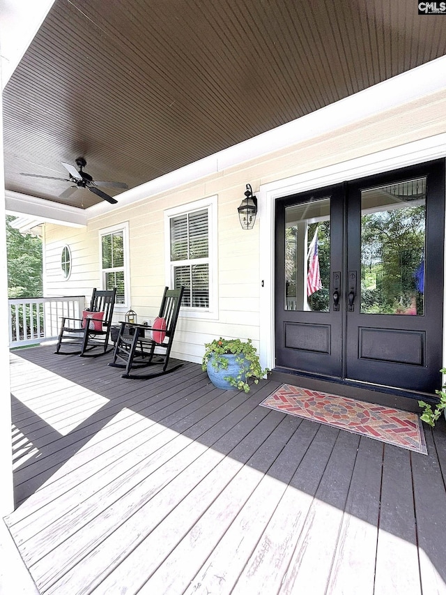 166 Sawney Creek Cir, Ridgeway, SC 29130 - wooden terrace featuring french doors and ceiling fan