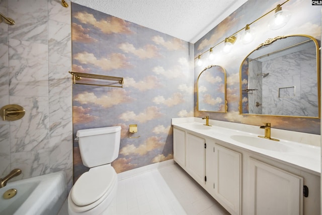 137 Shannondale Ct, Columbia, SC 29209 - bathroom with toilet, a textured ceiling, tile patterned floors, baseboards, and double vanity