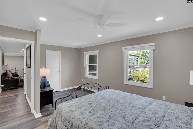 1620 Deep Cove Ln, Gilbert, SC 29054 - bedroom with ornamental molding, wood finished floors, recessed lighting, baseboards, and ceiling fan