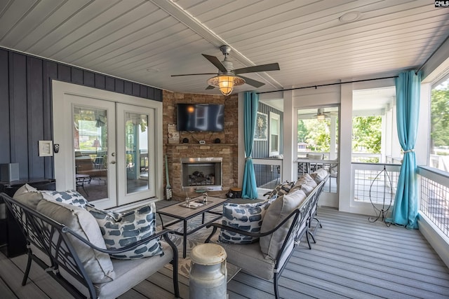 1620 Deep Cove Ln, Gilbert, SC 29054 - sunroom / solarium with french doors, a ceiling fan, and healthy amount of natural light