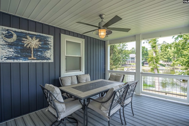 1620 Deep Cove Ln, Gilbert, SC 29054 - wooden deck featuring a water view and a ceiling fan