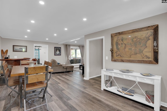 1620 Deep Cove Ln, Gilbert, SC 29054 - dining area with recessed lighting, wood finished floors, baseboards, and crown molding