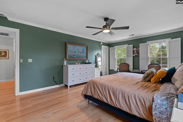 22 Mallet Hill Ct, Columbia, SC 29223 - bedroom featuring crown molding, baseboards, light wood finished floors, and a ceiling fan