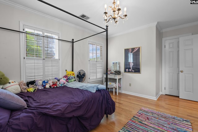 22 Mallet Hill Ct, Columbia, SC 29223 - bedroom featuring a chandelier, light wood-style flooring, multiple windows, baseboards, and ornamental molding