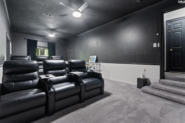 22 Mallet Hill Ct, Columbia, SC 29223 - carpeted cinema room with ceiling fan, ornamental molding, a textured ceiling, and baseboards