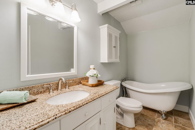 201 Mariners Row, Columbia, SC 29212 - bathroom featuring a soaking tub, vanity, lofted ceiling, toilet, and baseboards