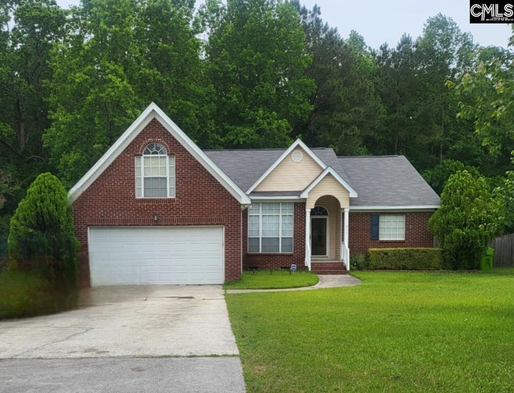 211 Alderston Way, Columbia, SC 29229 - view of front of property with concrete driveway, brick siding, a front yard, and an attached garage