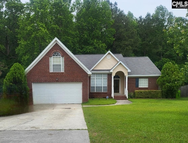 211 Alderston Way, Columbia, SC 29229 - view of front of property with concrete driveway, brick siding, a front yard, and an attached garage