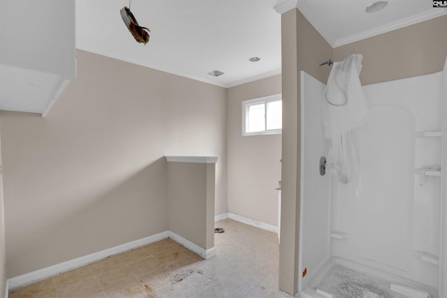 4712 Leaf Crest Ct, Columbia, SC 29210 - full bathroom with crown molding, a shower stall, and baseboards