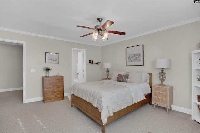 813 Forest Park Rd, Columbia, SC 29209 - bedroom with crown molding, carpet floors, baseboards, and a ceiling fan