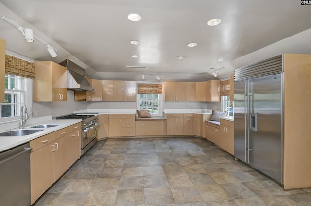 723 Hampton Hill Rd, Columbia, SC 29209 - kitchen featuring high quality appliances, a sink, light brown cabinets, plenty of natural light, and recessed lighting
