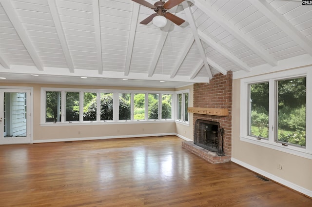 723 Hampton Hill Rd, Columbia, SC 29209 - unfurnished living room with baseboards, a fireplace, ceiling fan, and wood ceiling